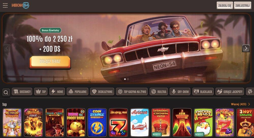 Neon54 casino hompeage